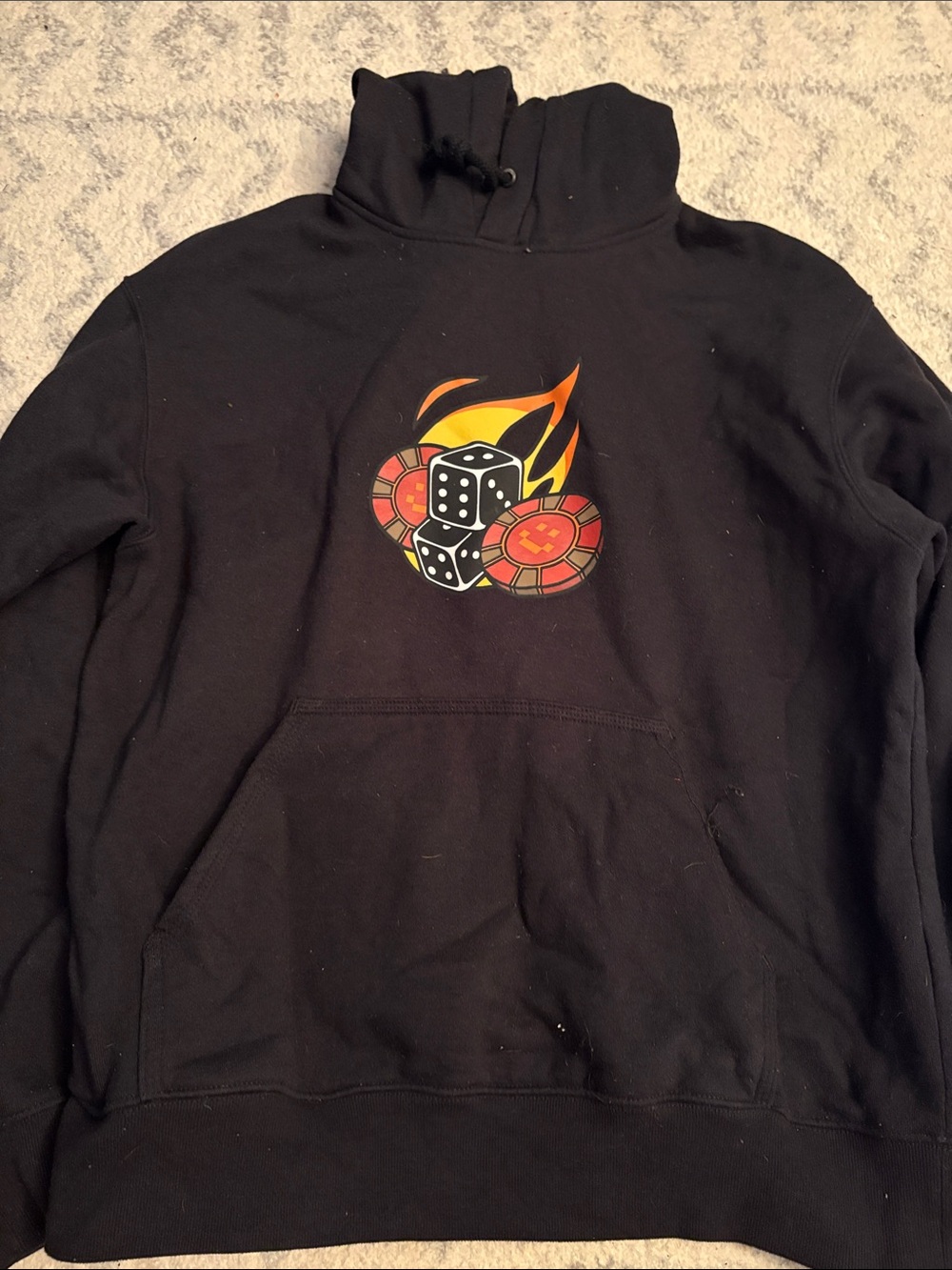 Black Crewneck Sweater with Flaming Dice Graphic